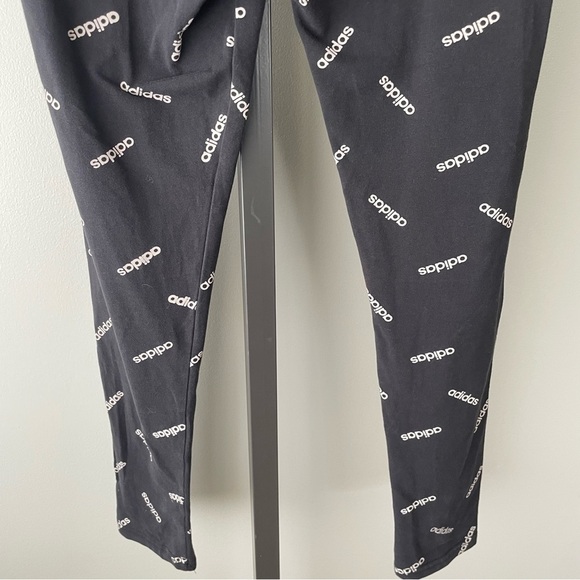 Adidas AOP Tight All Over Printer Logo Legging Pant Black White Midrise Medium - Picture 7 of 10